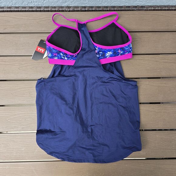 TYR Durafast Womens  Purple Santa Cruz 2 N 1 Tank & Della Boyshorts Sz L New - Picture 3 of 6
